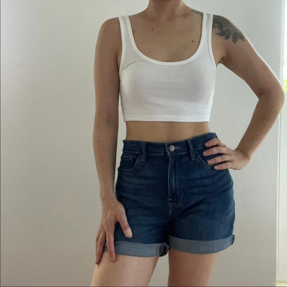 high waisted jean shorts denim calvin klein jeans cuffed - Picture 2 of 6
